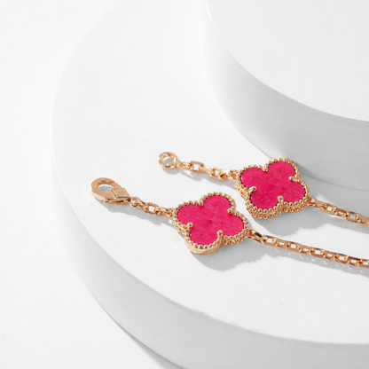 [Angela Jewelry]NEW CLOVER 10 MOTIFS PINK ENAMEL NECKLACE