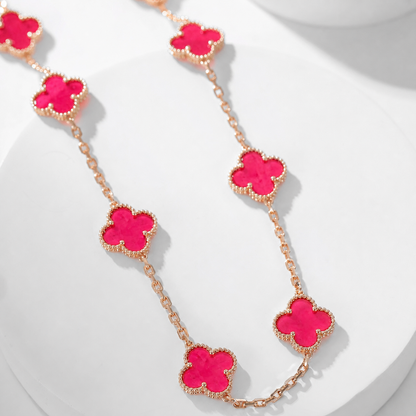 [Angela Jewelry]NEW CLOVER 10 MOTIFS PINK ENAMEL NECKLACE