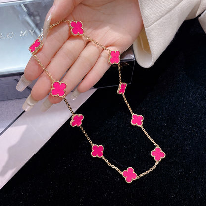 [Angela Jewelry]NEW CLOVER 10 MOTIFS PINK ENAMEL NECKLACE