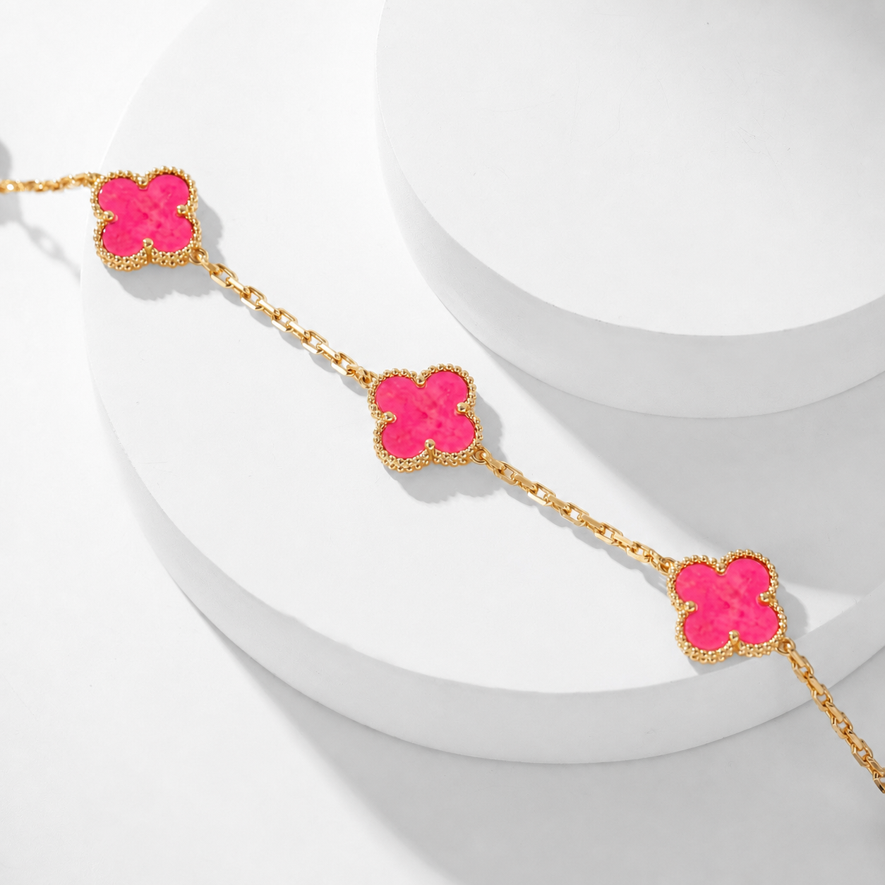 [Angela Jewelry]NEW CLOVER 10 MOTIFS PINK ENAMEL NECKLACE