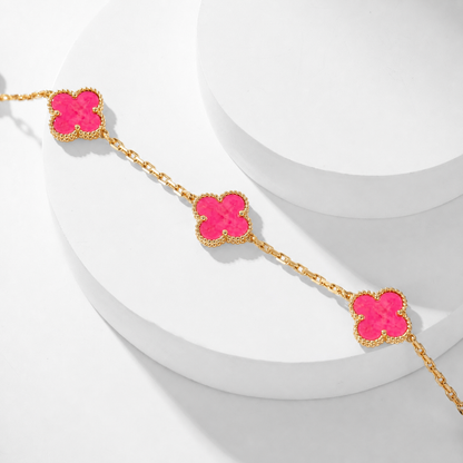 [Angela Jewelry]NEW CLOVER 10 MOTIFS PINK ENAMEL NECKLACE
