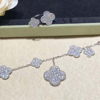 [アンジェラジュエリー]クローバー 6モチーフ シルバー ダイヤモンド ブレスレット