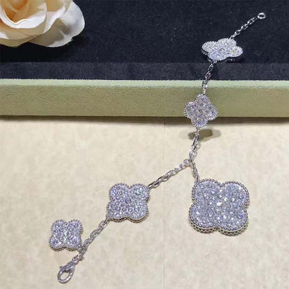 [アンジェラジュエリー]クローバー 6モチーフ シルバー ダイヤモンド ブレスレット