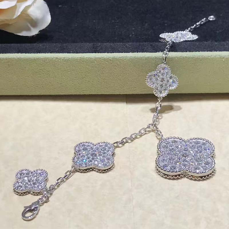 [アンジェラジュエリー]クローバー 6モチーフ シルバー ダイヤモンド ブレスレット