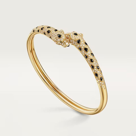 [Angela Jewelry]PANTHERE DOUBLE HEADED HALF DIAMOND OPEN BRACELET