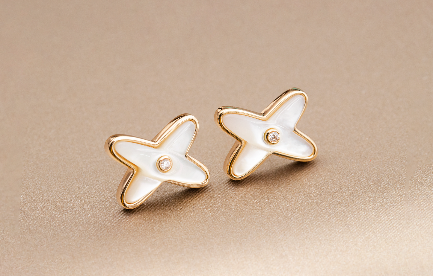 [Angela Jewellery]JEUX DE WHITE MOP ROSE GOLD DIAMOND EARRINGS