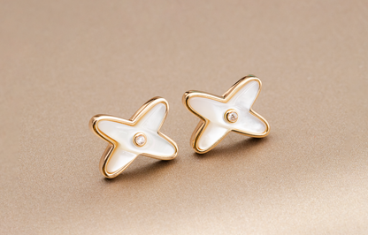 [Angela Jewellery]JEUX DE WHITE MOP PINK GOLD DIAMOND EARRINGS
