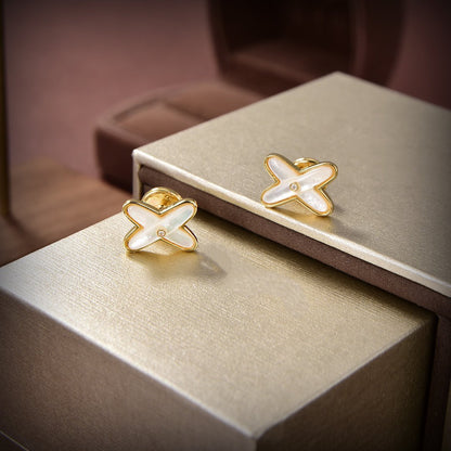 [Angela Jewellery]JEUX DE WHITE MOP GOLD DIAMOND EARRINGS