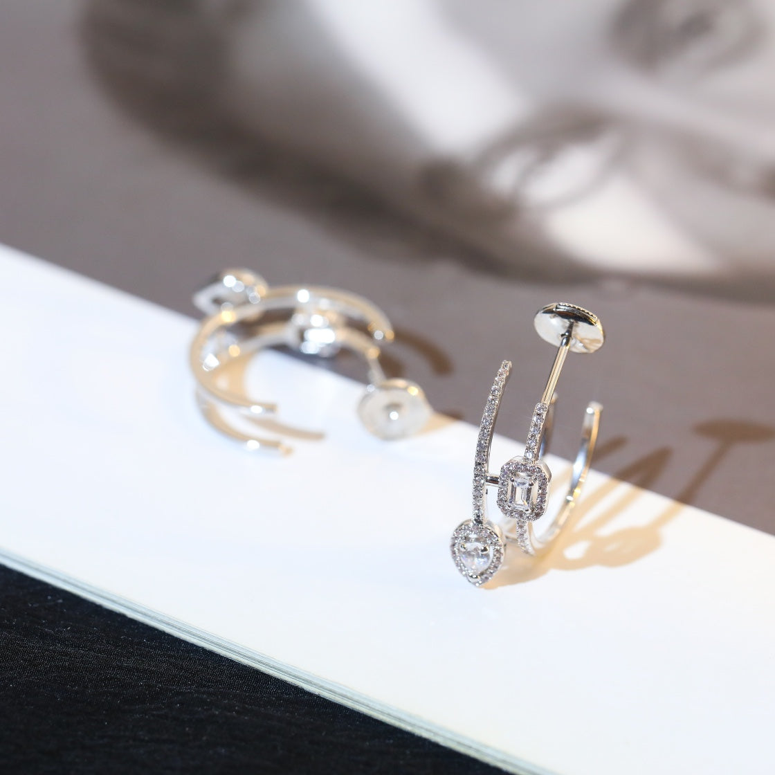 [Angela Jewelry]CREOLES MY TWIN 2 RANGS SILVER DIAMOND EARRINGS