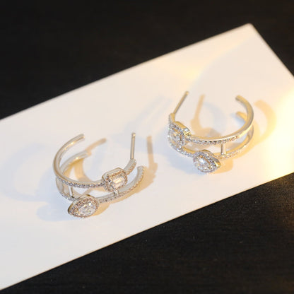 [Angela Jewelry]CREOLES MY TWIN 2 RANGS SILVER DIAMOND EARRINGS