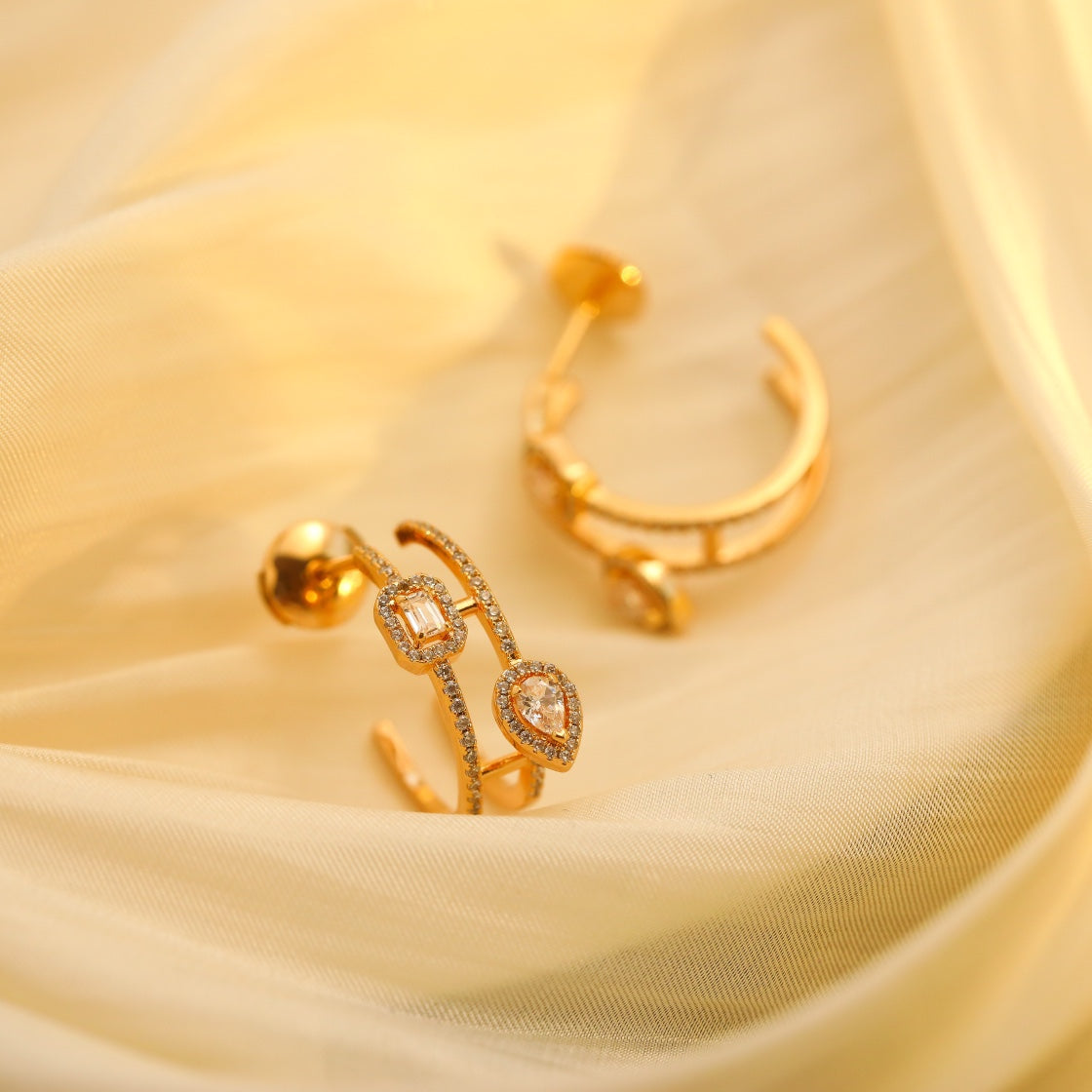 [Angela Jewelry]CREOLES MY TWIN 2 RANGS SILVER DIAMOND EARRINGS