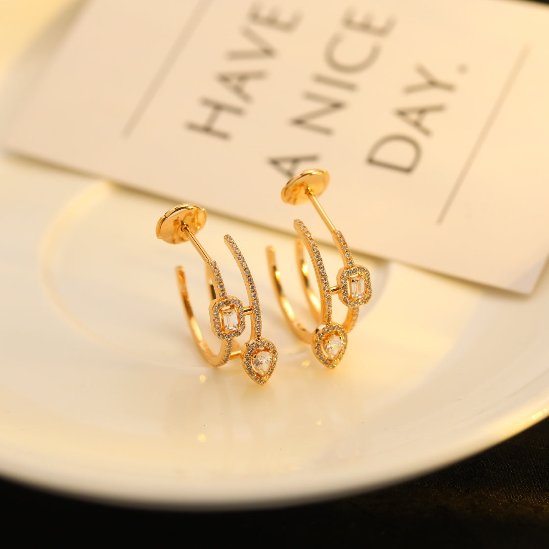[Angela Jewelry]CREOLES MY TWIN 2 RANGS SILVER DIAMOND EARRINGS