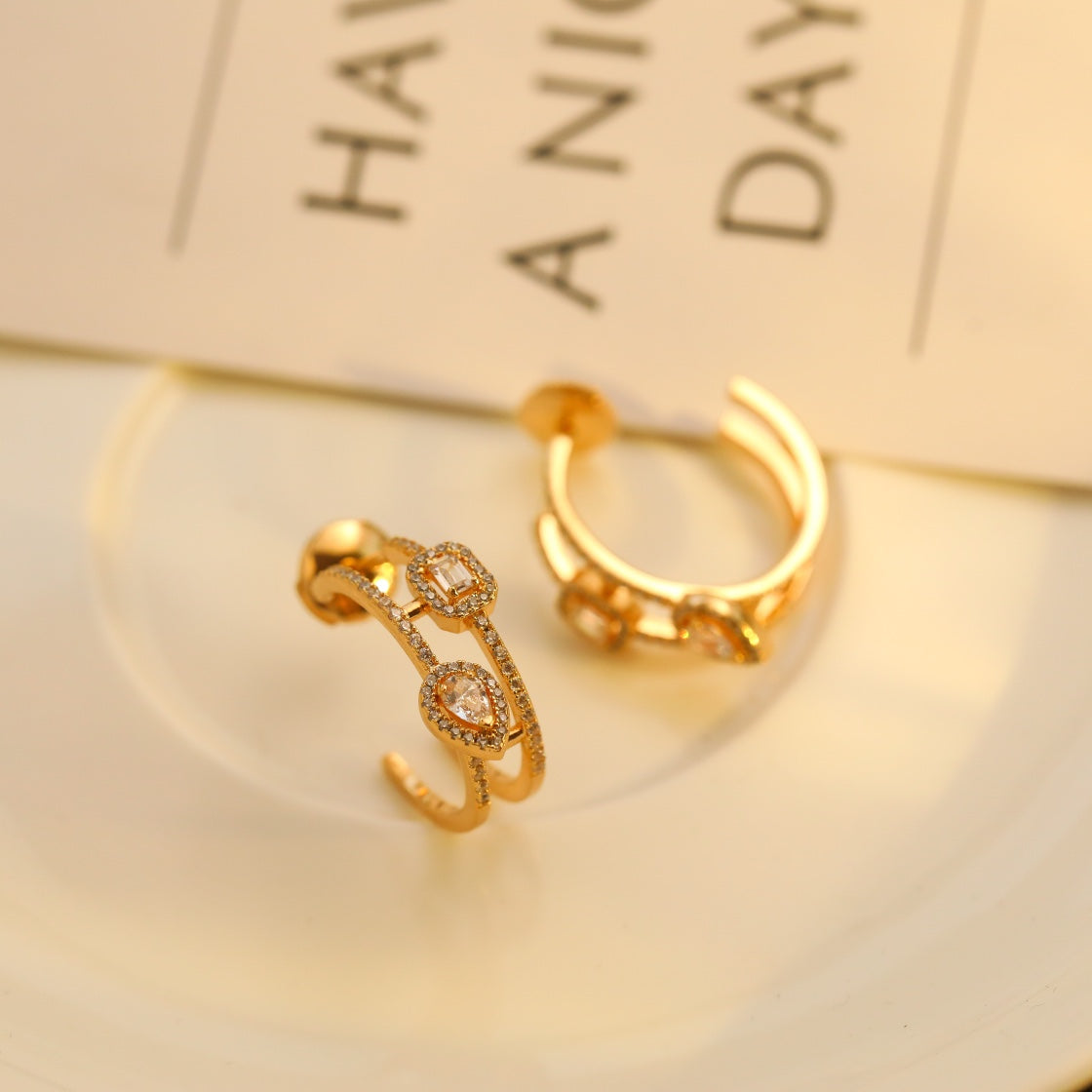 [Angela Jewelry]CREOLES MY TWIN 2 RANGS SILVER DIAMOND EARRINGS