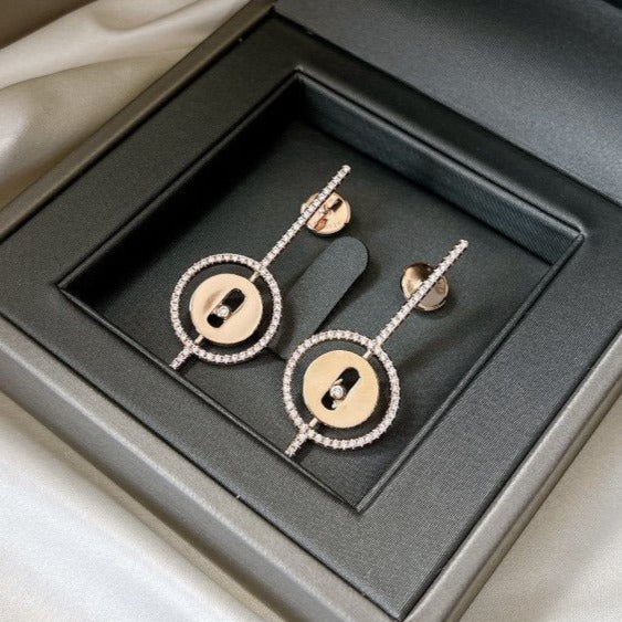 [Angela Jewelry]LUCKY MOVE ARROW PINK GOLD DIAMOND EARRINGS