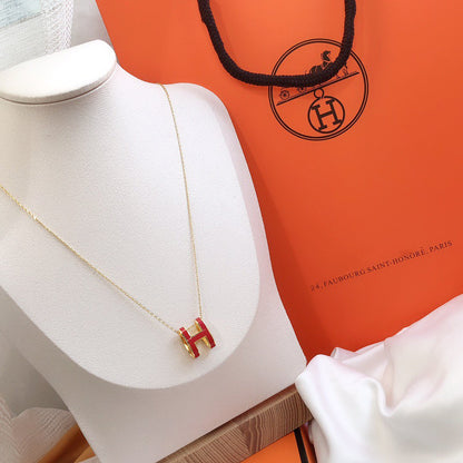 [アンジェラジュエリー]HM CLIC レッドエナメルゴールドネックレス