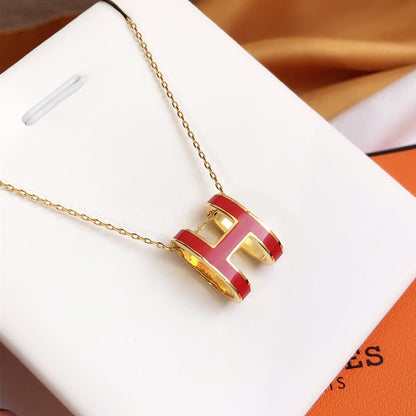 [アンジェラジュエリー]HM CLIC レッドエナメルゴールドネックレス
