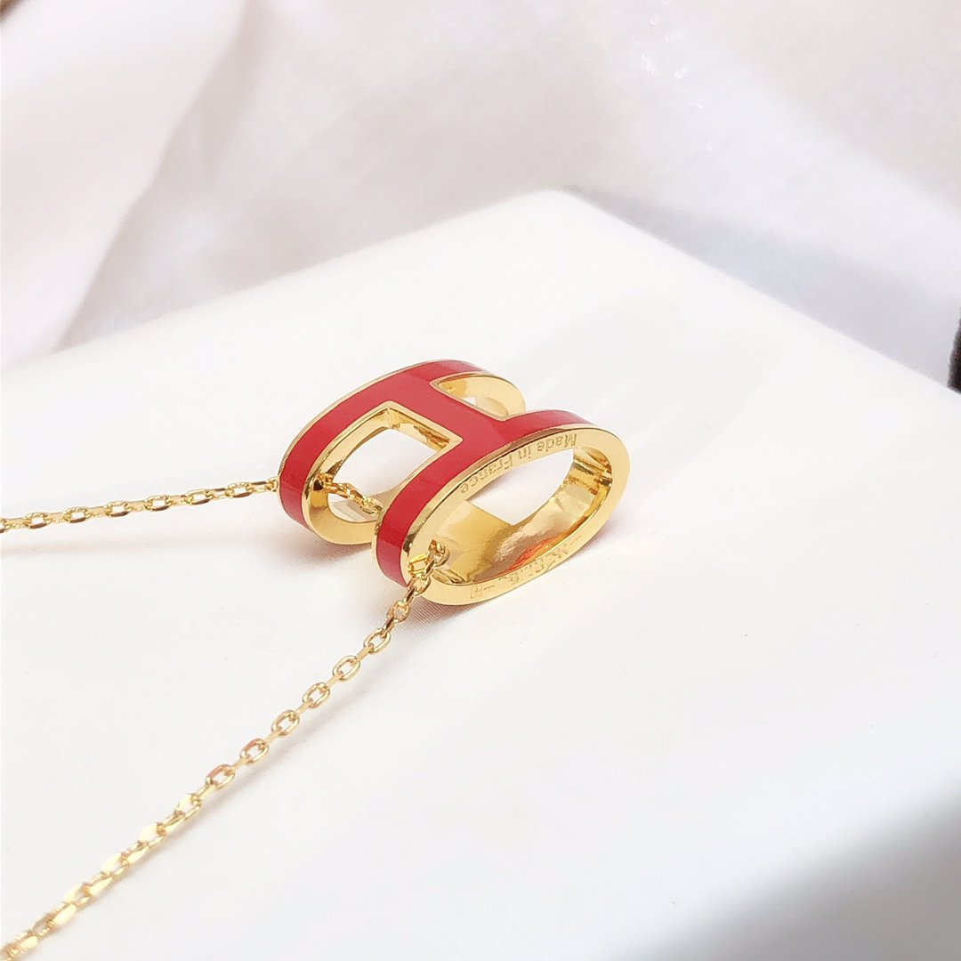 [アンジェラジュエリー]HM CLIC レッドエナメルゴールドネックレス