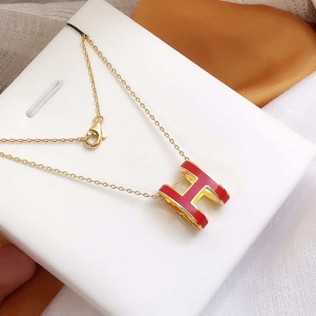[アンジェラジュエリー]HM CLIC レッドエナメルゴールドネックレス