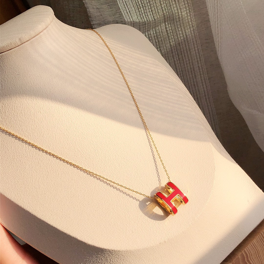 [アンジェラジュエリー]HM CLIC レッドエナメルゴールドネックレス