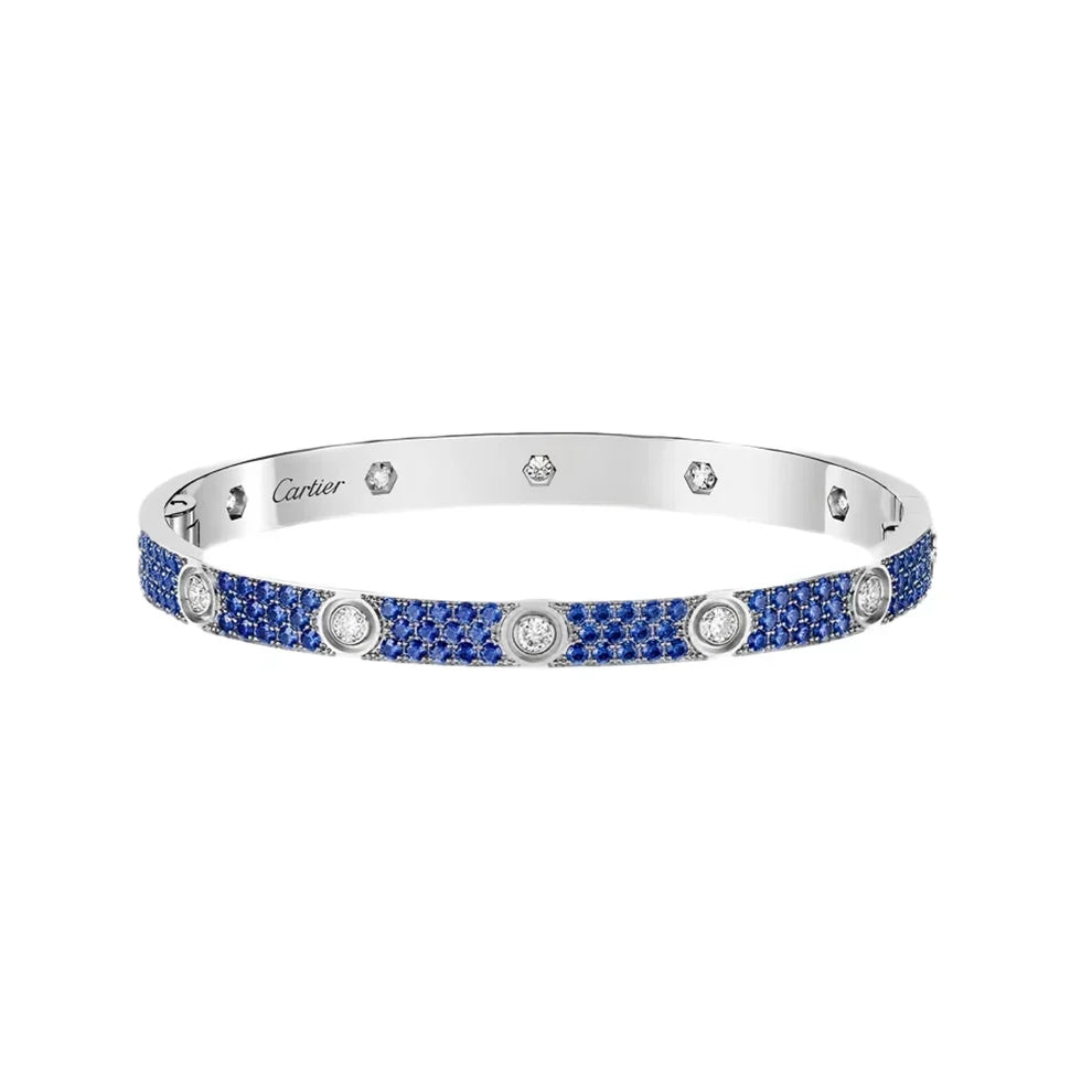 [Angela Jewelry]Pave Gemstone Love &Force Large Horseshoe Diamond Duo Bracelet Stack Set