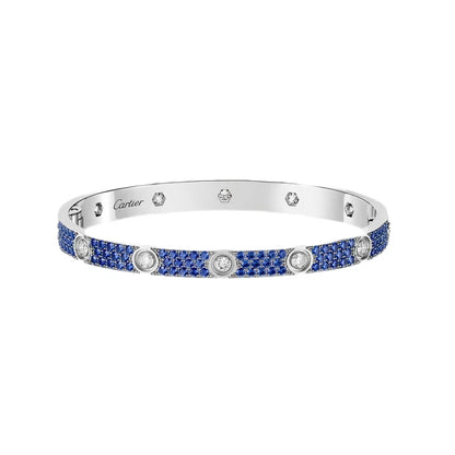 [Angela Jewelry]Pave Gemstone Love &Force Large Horseshoe Diamond Duo Bracelet Stack Set