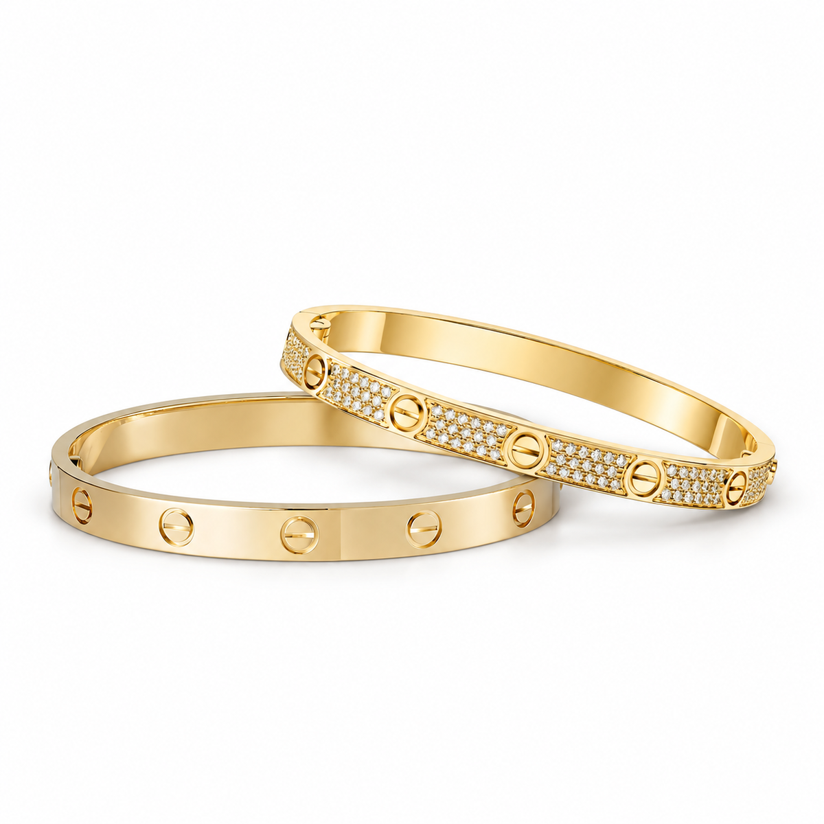 [Angela Jewelry] LOVE  Classic & Diamond-Paved Bracelet Stack Set