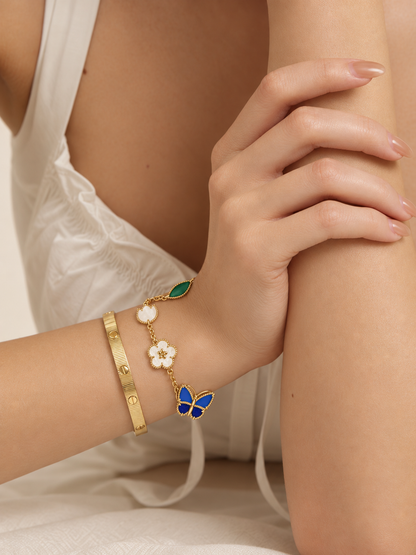 [Angela Jewelry] Lucky Spring Butterfly 5-Motif & LOVE Unlimited Bracelet Stack Set