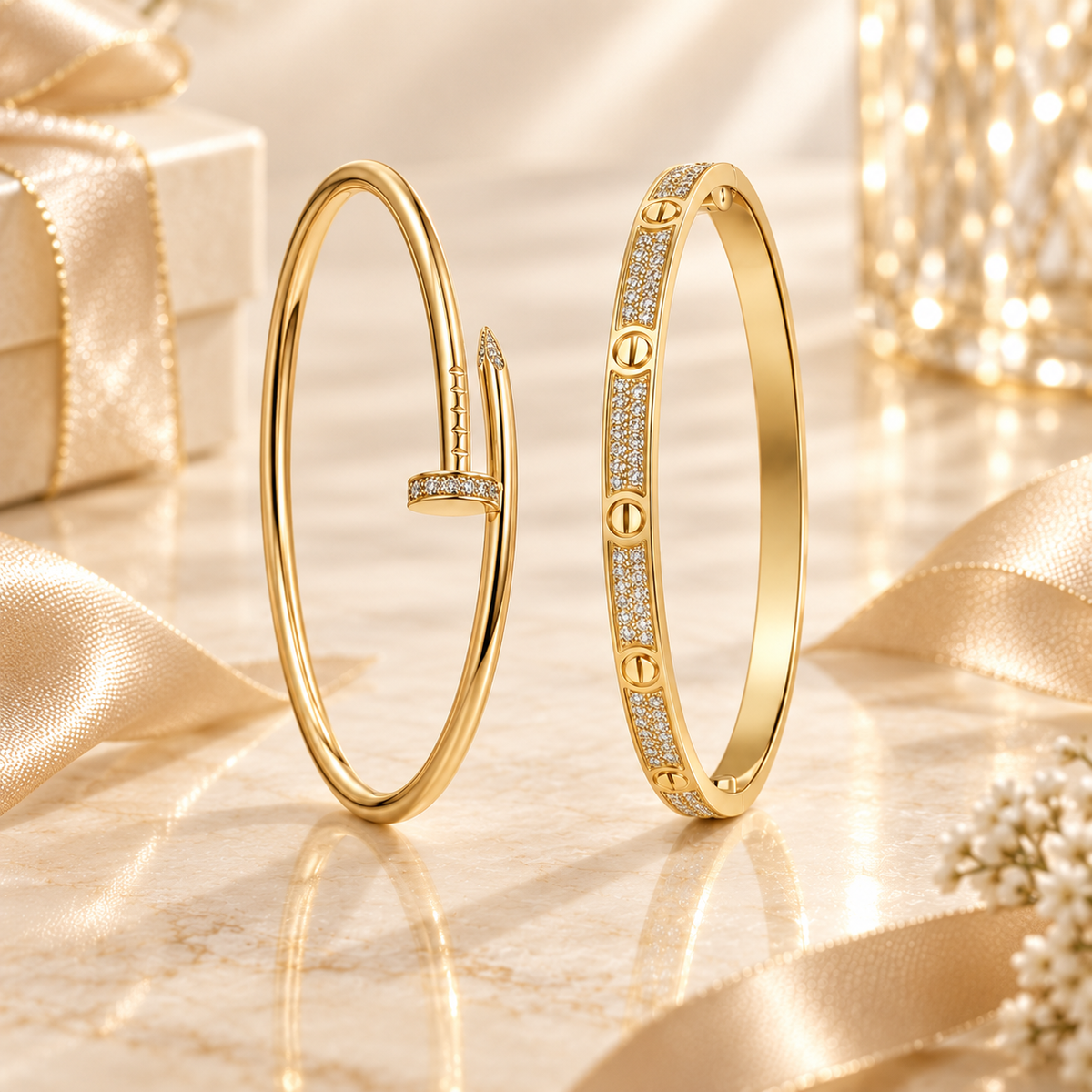 [Angela Jewelry] JUSTE Diamond & LOVE Diamond-Paved Bracelet Stack Set