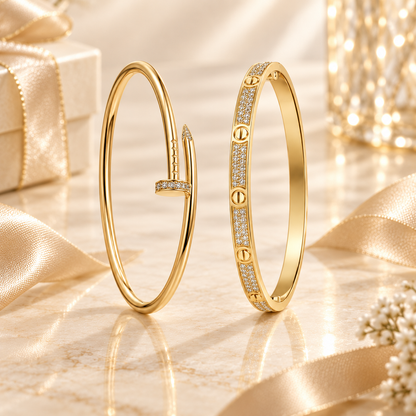 [Angela Jewelry] JUSTE Diamond & LOVE Diamond-Paved Bracelet Stack Set