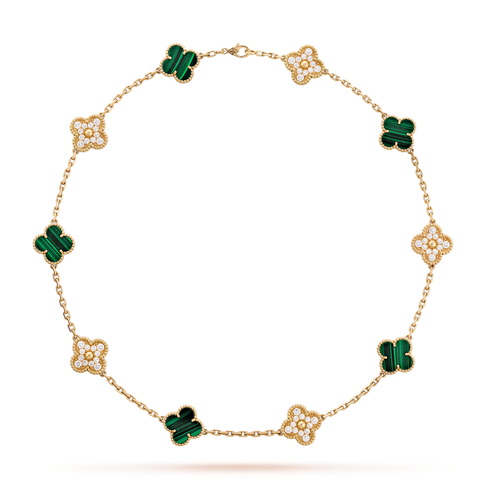 [Angela Jewelry]CLOVER 10 MOTIFS MALACHITE DIAMOND NECKLACE