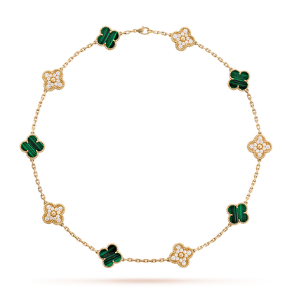 [Angela Jewelry]CLOVER 10 MOTIFS MALACHITE DIAMOND NECKLACE