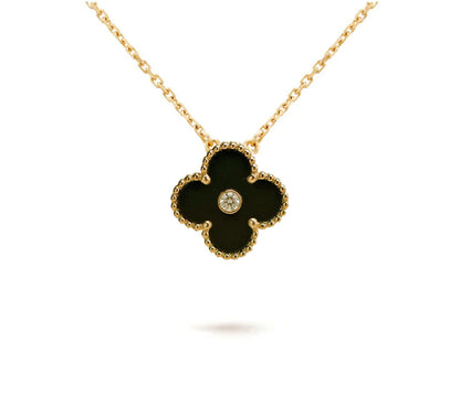 [Angela Jewelry]CLOVER 15MM DIAMOND ONYX NECKLACE