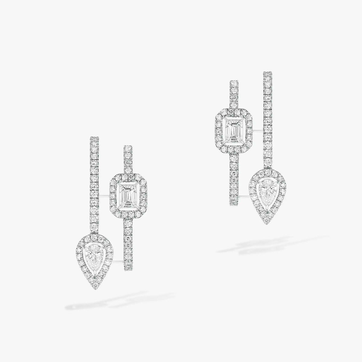 [Angela Jewelry]CREOLES MY TWIN 2 RANGS SILVER DIAMOND EARRINGS