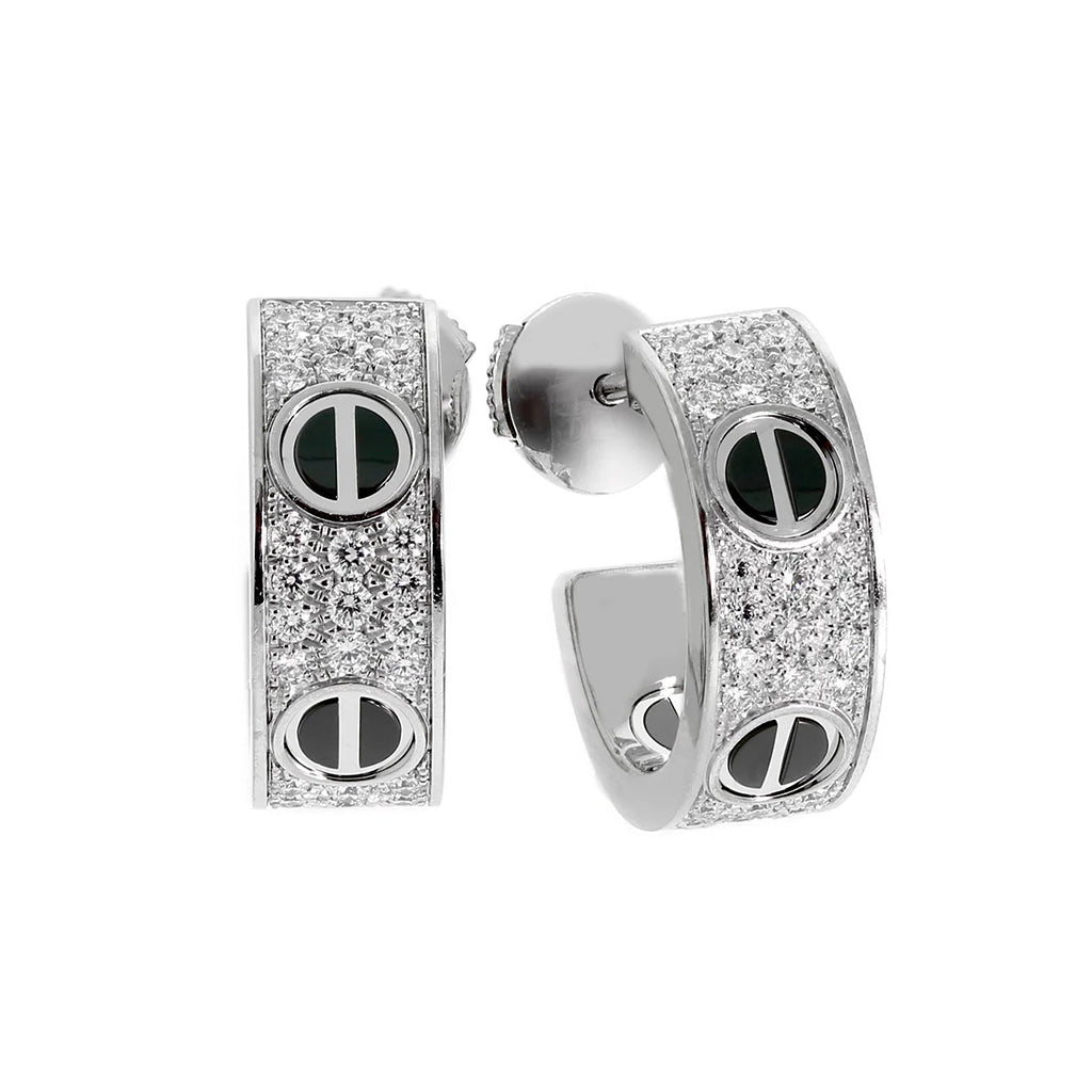 [Angela Jewelry]LOVE CERAMIC DIAMOND PAVED SILVER EARRINGS