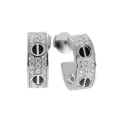[Angela Jewelry]LOVE CERAMIC DIAMOND PAVED SILVER EARRINGS