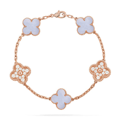 [Angela Jewelry] CLOVER 5 MOTIF PURPLE CHALCEDONY BRACELET COLLECTION