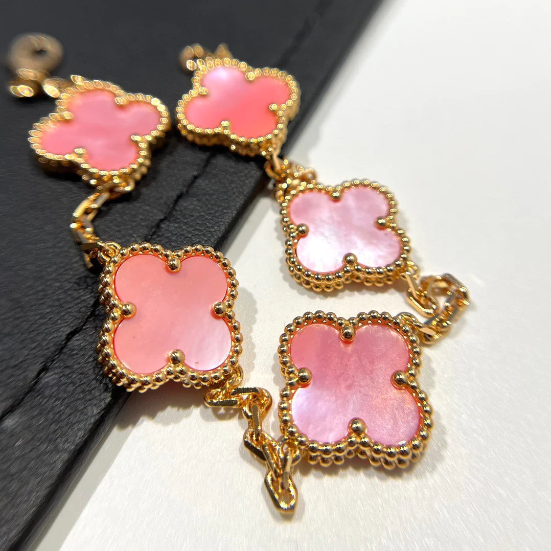 [アンジェラジュエリー]クローバー5ピンクモップブレスレット