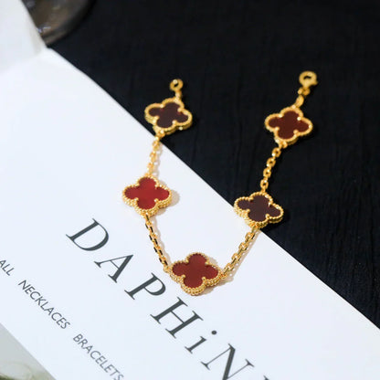 [Angela Jewelry] CLOVER 5 MOTIF RED CORNELIAN BRACELET COLLECTION