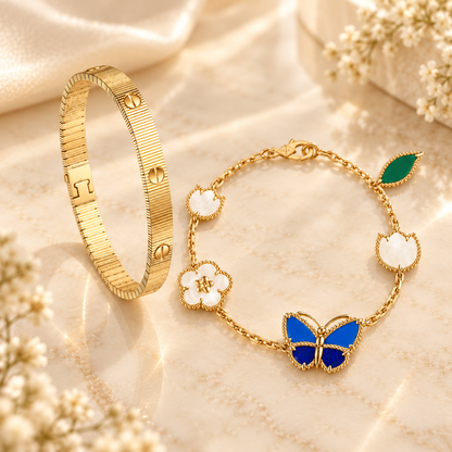 [Angela Jewelry] Lucky Spring Butterfly 5-Motif & LOVE Unlimited Bracelet Stack Set