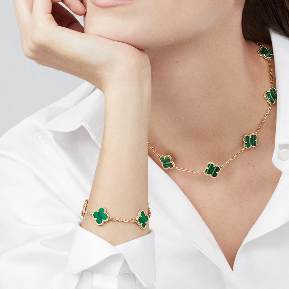 [Angela Jewelry]CLOVER 10 MOTIFS MALACHITE NECKLACE