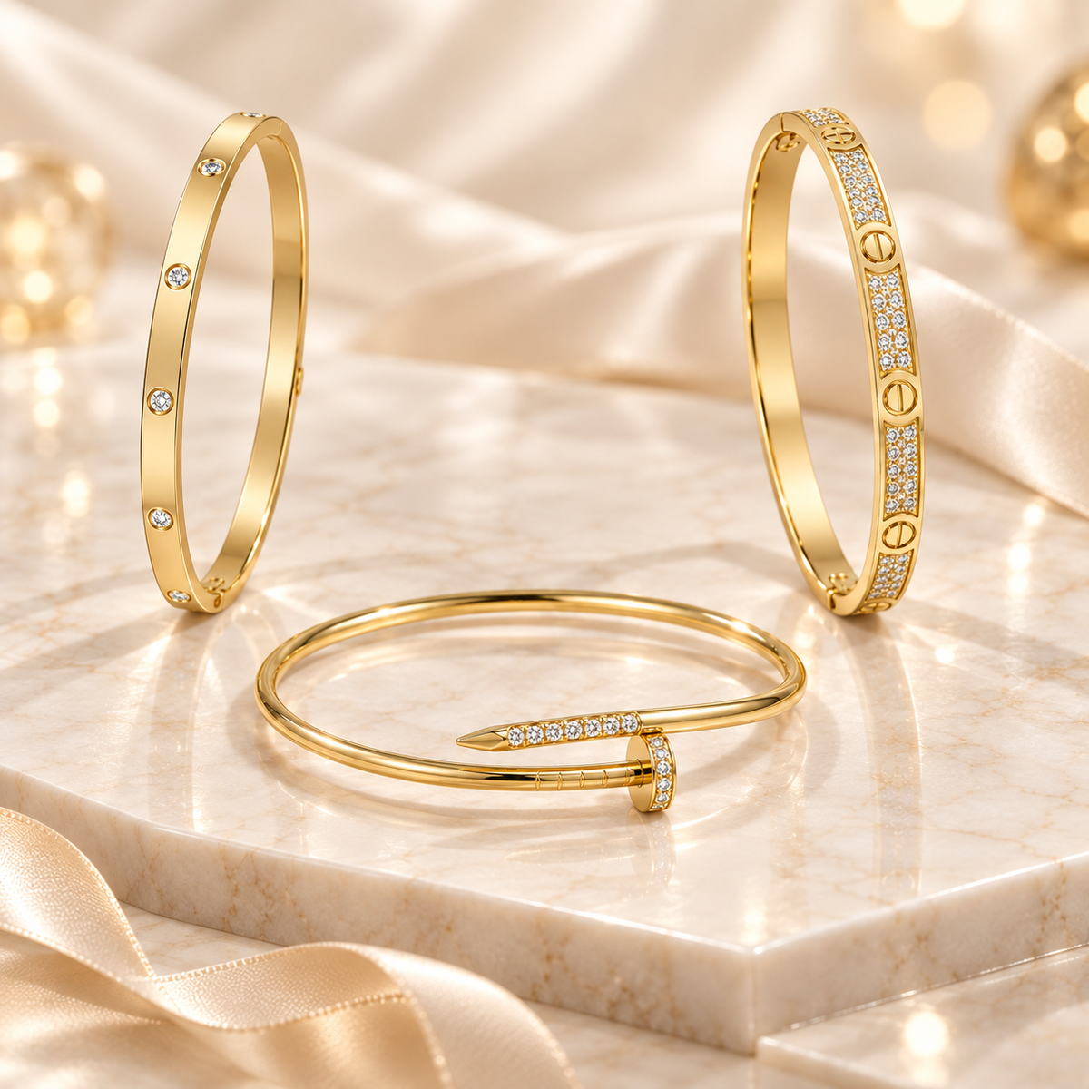 [Angela Jewelry] JUSTE Diamond & LOVE Diamond Bracelet Stack Set