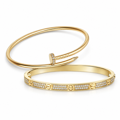 [Angela Jewelry] JUSTE Diamond & LOVE Diamond-Paved Bracelet Stack Set