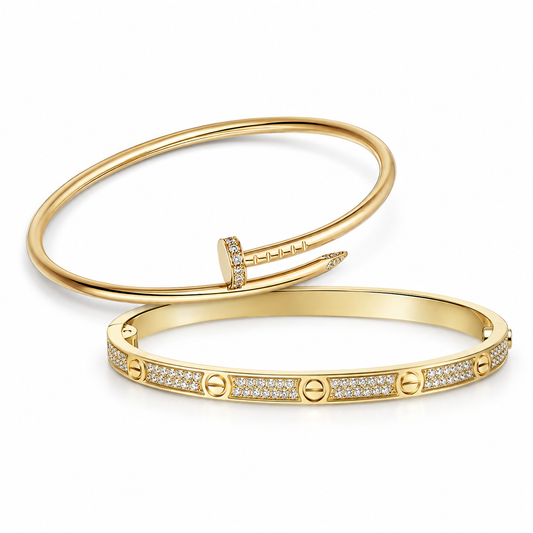 [Angela Jewelry] JUSTE Diamond & LOVE Diamond-Paved Bracelet Stack Set