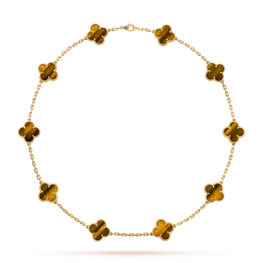 [Angela Jewelry]CLOVER 10 MOTIFS TIGER EYE NECKLACE
