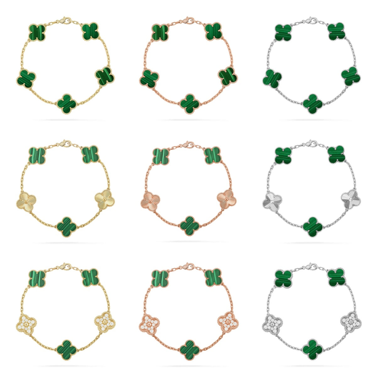 [Angela Jewelry] CLOVER 5 MOTIF MALACHITE BRACELET COLLECTION