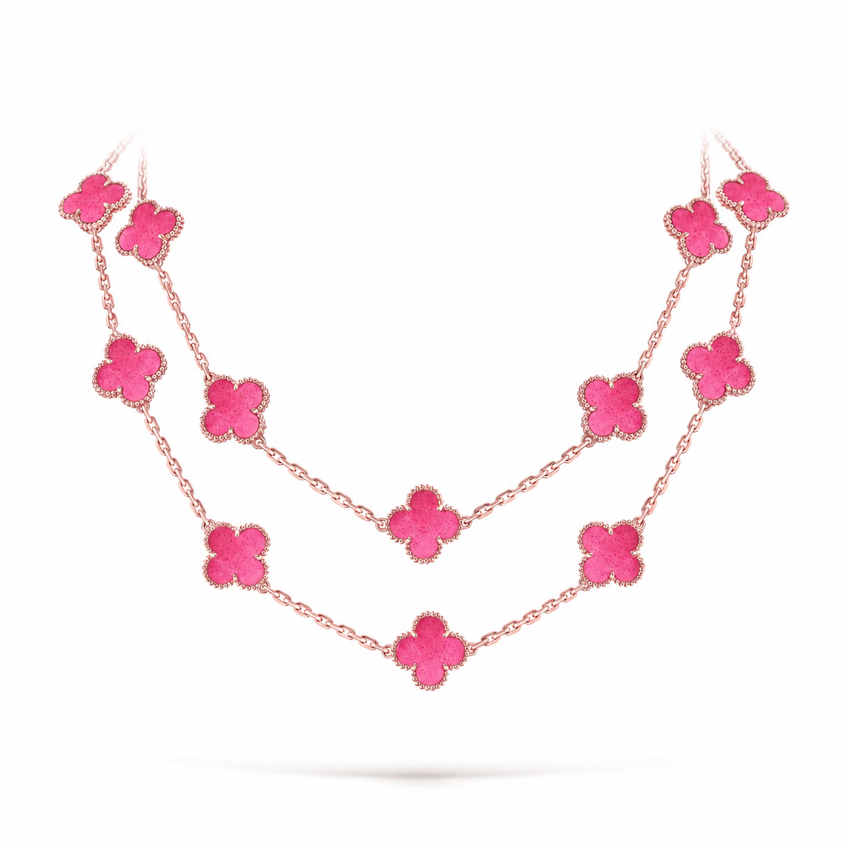 [Angela Jewelry] NEW CLOVER 20 MOTIFS PINK ENAMEL NECKLACE