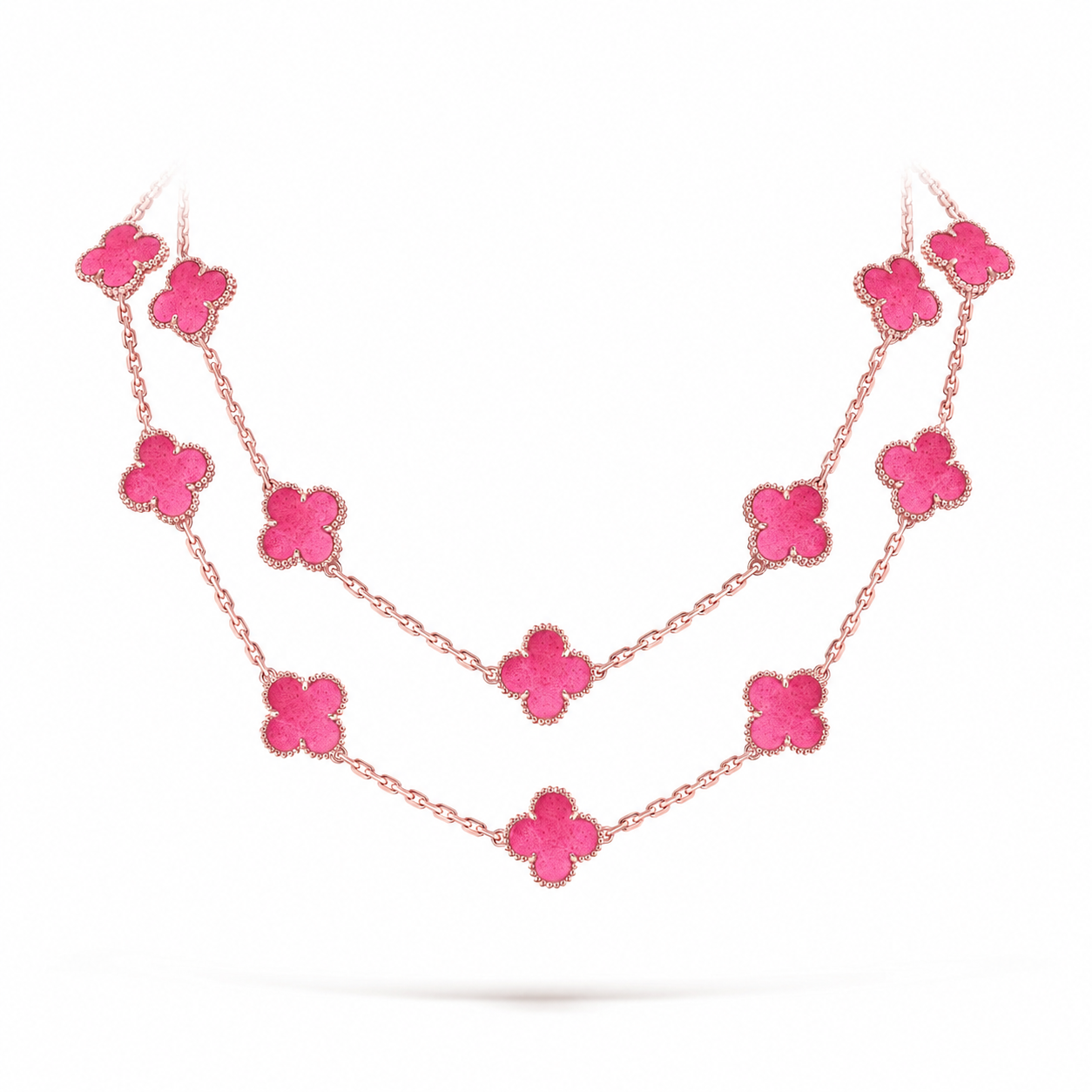 [Angela Jewelry] NEW CLOVER 20 MOTIFS PINK ENAMEL NECKLACE