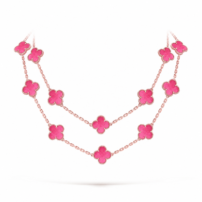 [Angela Jewelry] NEW CLOVER 20 MOTIFS PINK ENAMEL NECKLACE