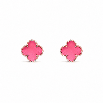 [Angela Jewelry]NEW CLOVER 15MM PINK ENAMEL STUD EARRINGS