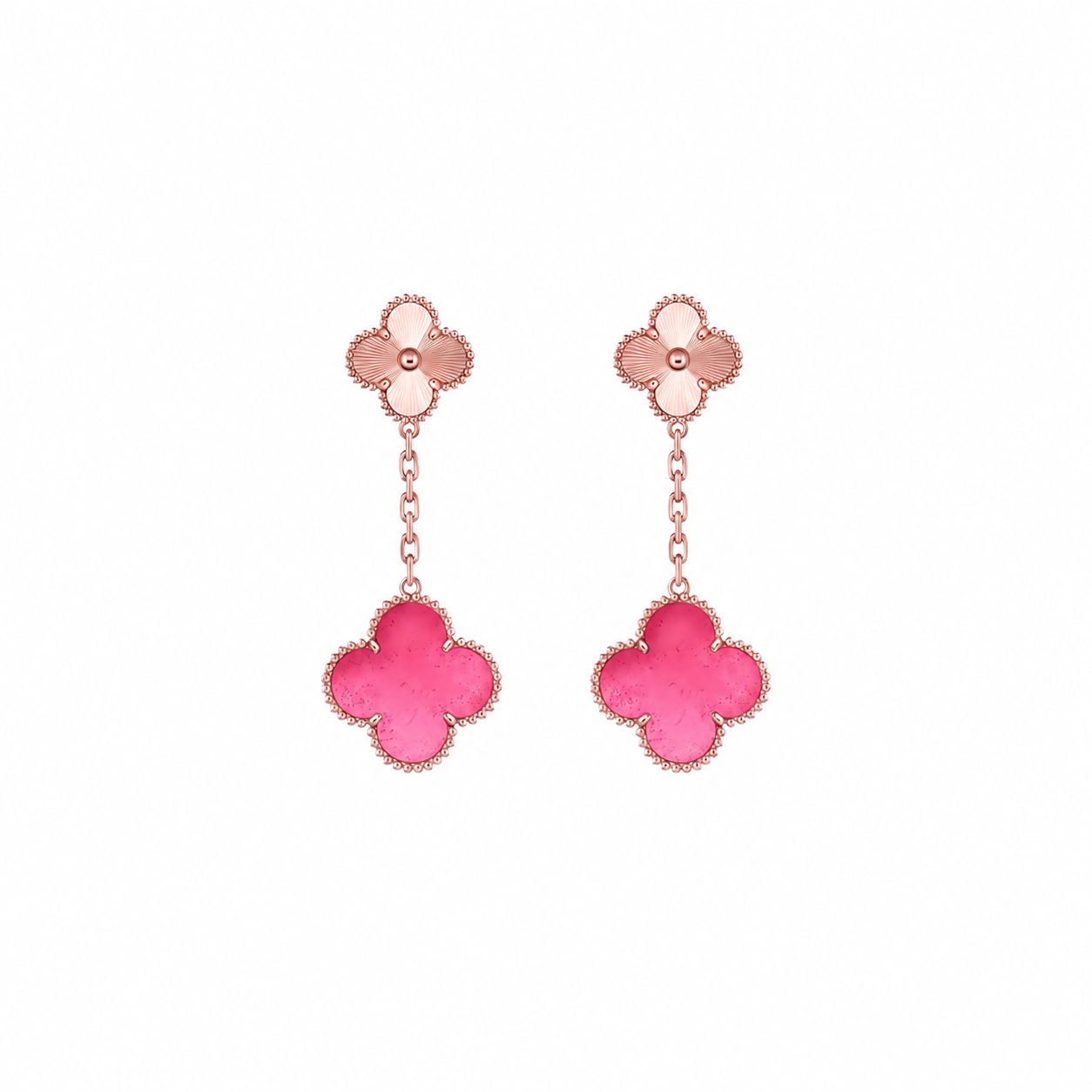 [Angela Jewelry]NEW CLOVER 2 MOTIF PINK ENAMEL EARRINGS